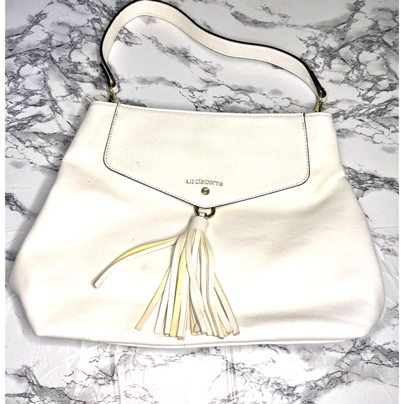 Liz Claizborne White Leather Hobo Bag with Tassel - Picture 1 of 5
